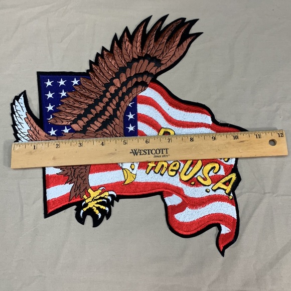 NWOT LARGE BORN IN THE USA FLYING EAGLE AMERICAN FLAG MOTORCYCLE SEW ON PATCH - Picture 3 of 4